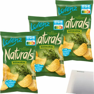 Produktbild von Lorenz Snack World Naturals Chips Rosmarin 3er Pack (3x95g Tüte) + usy Block