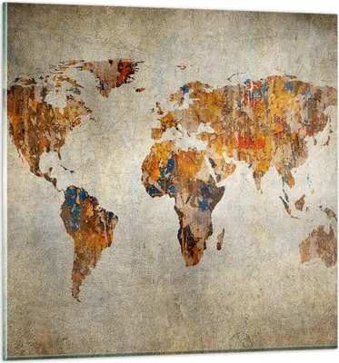 Produktbild von Bilder auf glas - Welt Karte Kontinente Geographie - 60x60cm - Glasbilder - Wandbilder - Kunstdruck - zum Aufhängen bereit - Wanddekoration aus Glas - Glas Bilder - Wandbild auf Glas - GAC60x60-2783