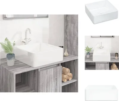 Produktbild von vidaXL Waschbecken Weiß 37x37x13 cm Keramik Quadratisch -  Badezimmer-Waschbecken