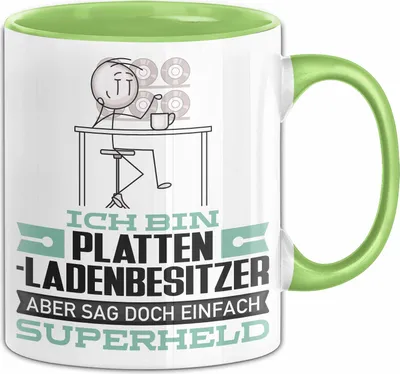Produktbild von Plattenladenbesitzer Geschenk Tasse Ich Bin Plattenladenbesitzer Aber Sag Doch Einfach Superheld Lustige Geschenkdiee für Plattenladenbesitzer Kaffee-Becher (Grün)
