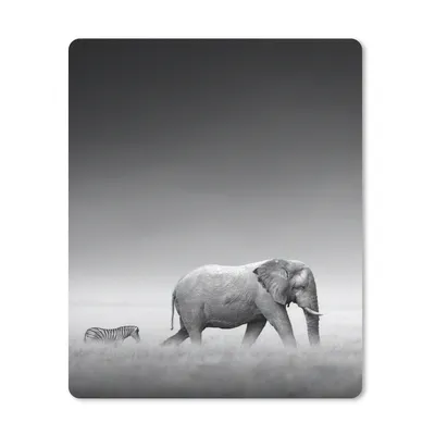 Produktbild von MuchoWow® Mauspad Mousepad Elefant - Tiere - Landschaft - Schwarz und weiß - Zebra 30x40 cm - Mousepads - Maus Mat - Pad - Mausunterlage - Mausmatten
