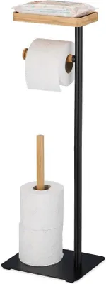 Immagine prodotto di Portarotolo in bambù con inserto in legno - Portarotolo stabile per rotoli di ricambio - Nero naturale