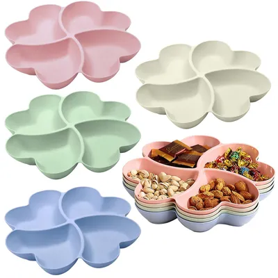 8er-Set Snacktabletts mit 4 Fächern, Herzform, Kunststoff, 23 cm