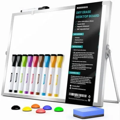 Produktbild von Marsrock 30x40 cm A3 zweiseitiges tragbares Tisch‑Mini‑Whiteboard mit Ständer, inkl. 10 Marker, 6 Magnete & 1 Schwamm, magnetisches Planungs‑Whiteboard für Schule und Zuhause