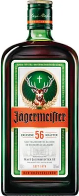 A product shot of a Jägermeister bottle.