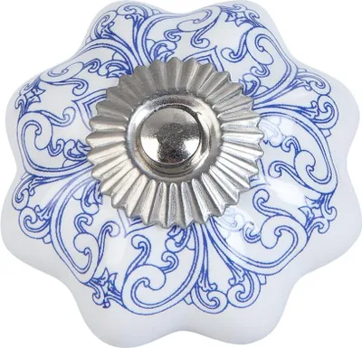Immagine prodotto di Pomello per porta Clayre & Eef Ø 4 cm in Vetroceramica bianca e blu