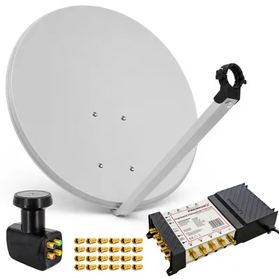 Produktbild von PremiumX SAT Anlage 80cm Antenne Multischalter 5/8 Quattro LNB 24x F-Stecker