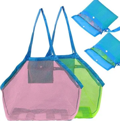 Produktbild von Beachspielzeugtasche - Set von 2 - Sandspielzeug für Familienurlaub - Praktische Nettas - Strandtas mit Netz - Für Strandfreude mit der Familie