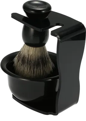 Produktbild von INF Schwarzes Rasierpinsel-Set - Inklusive Ständer, Schale und Pinsel