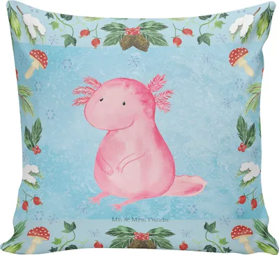 Produktbild von Mr. & Mrs. Panda Kissen 40x40 Axolotl Glücklich - Eisblau - Geschenk, kuschelkissen, Weihnachten, Dekokissen, Polster, für sofa