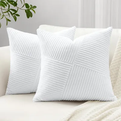 Produktbild von Cord Kissenbezüge 2er Set Windmühlenstreifen 50x50cm Weiß