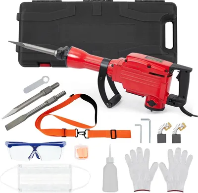Immagine prodotto di Martello demolitore elettrico - Martello scalpellatore - 1700 W - 1400 colpi/min - Motore brushless - 3 scalpelli - 220 V CA - Rosso