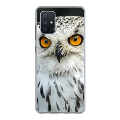 Produktbild von MuchoWow® Handyhülle Schutzhülle Hülle für Samsung Galaxy A51 Eine braune Eule mit orangefarbenen Augen Silikon Softcase Handy Hülle - Schutzabdeckung