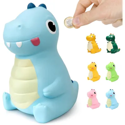Productafbeelding van Spaarbox dinosaurus, spaarvarken, cadeau voor kinderen, doopcadeau, nieuw, blauw, PVC