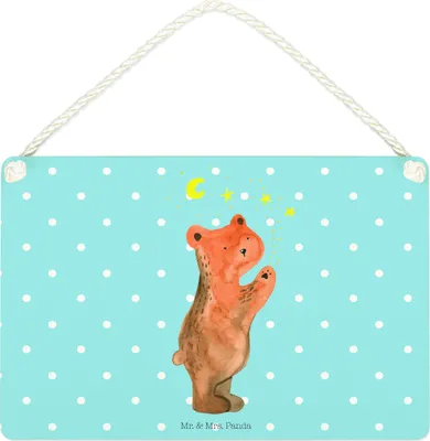 Produktbild von Mr. & Mrs. Panda holzbild Verliebter Bär DIN A4 - Blau Pastell - Geschenk, Teddy, wandtafel, Spruch, Türschild, Holzschild, To The Moon And Back, Verliebte, Schild
