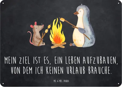 Produktbild von Mr. & Mrs. Panda Schild Pinguin Lagerfeuer DIN A5 - Kreidetafel - Geschenk, Blechschild, Arbeit, Job, Büro, Wandbild, Maus, Metallschild, Türschild, tafel