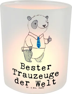 Produktbild von Mr. & Mrs. Panda Glas Windlicht Panda Bester Trauzeuge der Welt - Transparent - Geschenk, Braut, Dankeschön, Teelichthalter, Bräutigam, Teelicht, Geschenkidee, aus, JGA