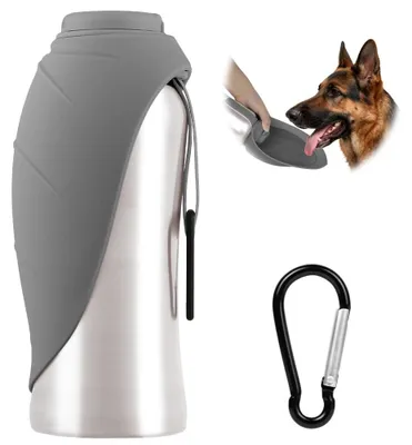 Imagen del producto de Botella para perros, de acero inoxidable, 700 ml, con tapa que sirve como bebedero, ideal para llevar de viaje