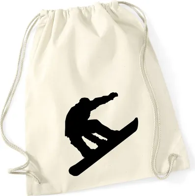 Produktbild von Huuraa Turnbeutel Snowboarden Silhouette 12 Liter Natural Baumwolle Rucksack Geschenkidee