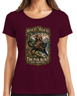 Produktbild von Hear Ye Hear Ye The Fun Aunt Has Arrived Tante Katze Fantasy Neffe Damen T-Shirt, Burgundy, M