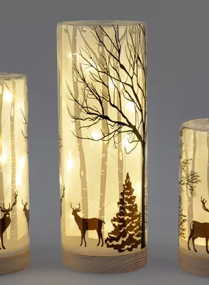 Produktbild von formano LED Deko Licht Hirschdeko Leuchtglas mit Holzsockel 25 cm Timer 6/18h