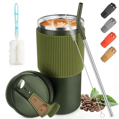 Thermosbecher 450 ml, auslaufsicher, Edelstahl, Isolierbecher für unterwegs