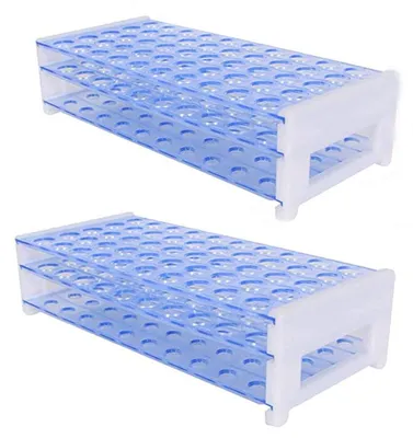 Image de Support pour tubes à essai, support en deux parties, support en plastique pour tubes à essai, à 3 niveaux, 16 mm, support à 50 alvéoles pour tubes à essai destiné au matériel pédagogique et aux fournitures de laboratoire (18 mm, 40 alvéoles)