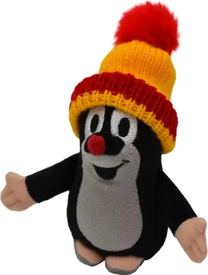 Produktbild von Plüschfigur Der kleine Maulwurf, stehend mit Mütze rot-gelb, 12 cm