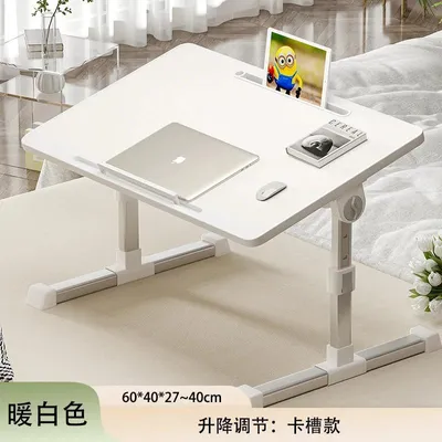 Obrázok produktu pre Stôl na laptop/notebook – sklopný stolík na posteľ/pohovku – obdĺžnikový, kovový rám, bez USB, bez zásuvky/odkladacej plochy – biely