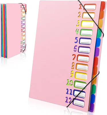 Produktbild von Dokumentenmappe A4, Tragbar Fächermappe mit 12 Fächern(Pink)Ordnungsmappe mit Gummiband,wasserdicht,robust, für Büro, Schule, Hausaufgaben