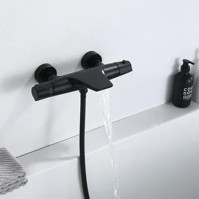 Obrázek produktu pro Termostatická nástěnná baterie do koupelny, černá koupelnová baterie