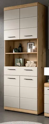 Produktbild von Badezimmer Hochschrank "Shawn" in Sand Kashmir und Evoke Eiche Badschrank 74 x 191 cm