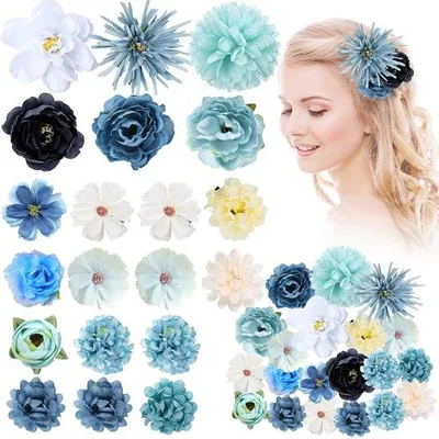 Immagine prodotto di Fermagli per capelli blu con fiori bianchi da donna