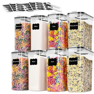 Produktbild von 8er Set Vorratsdosen 4L,Müslidosen mit Schüttöffnung,Luftdicht mit Extra-Dichtung,BPA-frei,Easy-Grip Design,Inkl. Etiketten & Stift,Vorratsbehälter