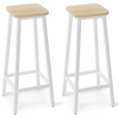 Productafbeelding van Set van 2 barkrukken, houtlook, metalen frame, industriële stijl, 28 x 29 x 70 cm, natuurlijke kleuren + wit