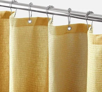 Image de Rideau de douche de luxe, rideau de bain doux à motif gaufré, rideau de douche facile d'entretien, jaune moutarde