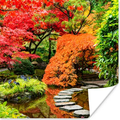 Produktbild von MuchoWow® Poster Bäume - Japanisch - Steine - Weg - Natur 50x50 cm - Wohnzimmerdekoration
