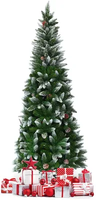 Produktbild von Künstlicher Weihnachtsbaum, Bleistifbaum mit Schnee, Christbaum mit 630 Spitzen&29 Kiefernzapfen, Tannenbaum mit Metallst?nder, ideal für Zuhause Gesch?fte Einkaufszentren, grün (180cm)