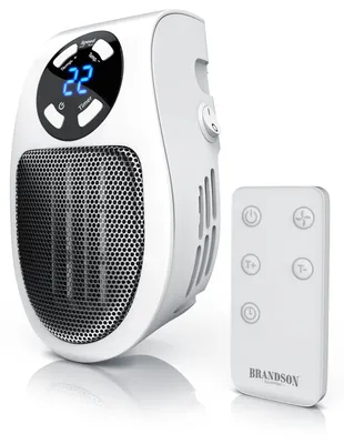 Immagine prodotto di Riscaldatore da incasso Brandson, 500 W, con telecomando, elemento riscaldante in Vetroceramica, termostato ambiente da 15 a 30 gradi, timer da 1 a 12 ore, 2 livelli di ventilazione, colore bianco