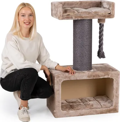 Produktbild von HAPPYPET Kratzbaum 'Mick' Grosse Katzen Stabil 103 cm - , 600g Plüsch, dicker Stamm 18 cm, Massiver Katzenbaum, Cappuccino
