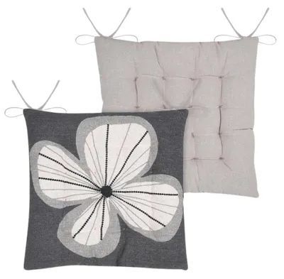 Produktbild von STOF | Dekokissen - Stuhlkissen - 38 x 38 cm - schwarz - grau - Sitzpolster - zweiseitig - Blumenmuster
