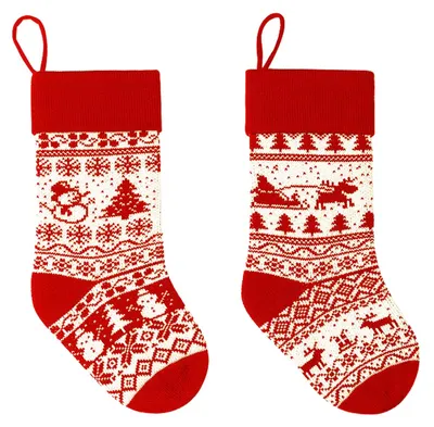 2er-Set gestrickte rote Weihnachtsstrümpfe für Kamin-Deko