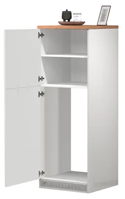 Produktbild von Küchen-Vorratsschrank Plinio, Mehrzweckschrank, 2-türiger Kühlschrankschrank, 100 %  Italy, 60 x 60 x 165 cm, glänzendes Weiß und Eiche