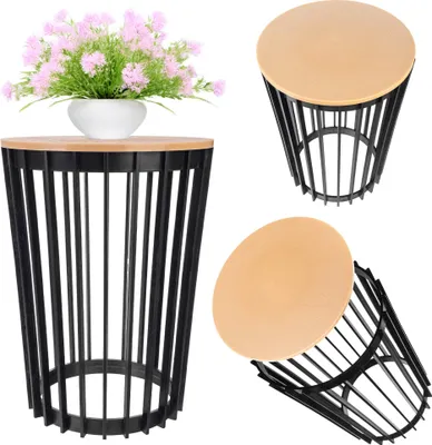 Produktbild von KADAX Doppelseitiger Blumenständer 40 cm Schwarz + Naturholzplatte