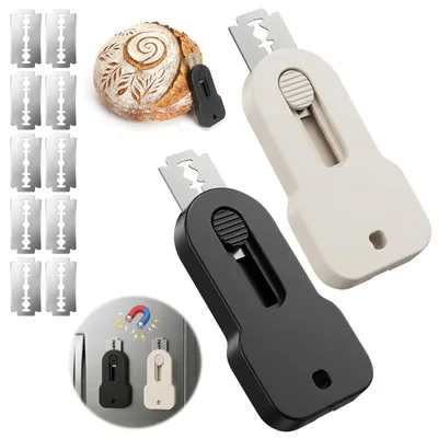 Produktbild von Bäckermesser Set - 2-teilig mit 10 Klingen - Teigmesser für Brot und Sauerteig - Magnetisch