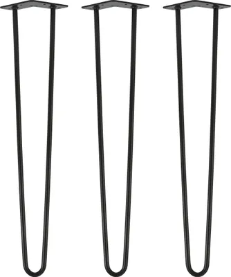 Produktbild von Natural Goods Berlin HAIRPIN Legs, Haarnadelbeine, Möbelfüße, Tischbeine, Schwarz, 60 cm, 2 Streben, 3 Stück