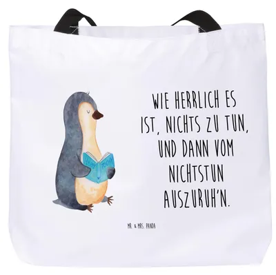 Produktbild von Mr. & Mrs. Panda Tote Bag Pinguin Buch - Weiß - Geschenk, Urlaub, Reisetasche, Tasche, Tragetasche, Ferien, Laptoptasche, Einkaufstasche