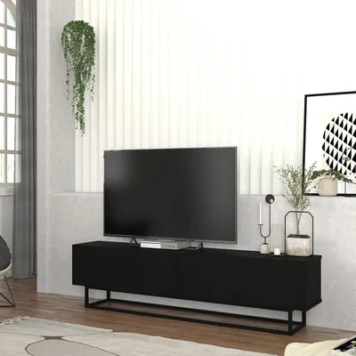 Obrázek produktu pro TV dolní skříňka "Nolven" se 2 skládacími dvířky krátký rám 180 x 32 x 47 cm černá
