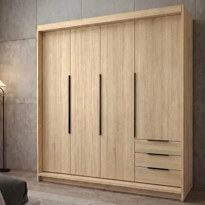 Produktbild von Geräumiger vier-türiger Kleiderschrank KLARI mit Schubladen und Metallgriffen – modernes Design