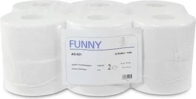 Produktbild von FUNNY Jumbo Toilettenpapier 2 lagig hochweiß 9,5 x 19 cm Ø 18 cm 12 Rollen